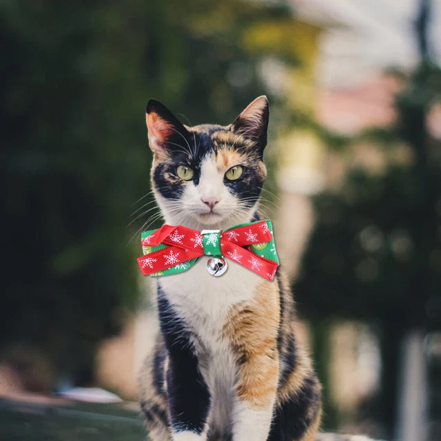 2 Pcs Cat Collar Fashion Small Dog Adjustable Breakaway Christmas Bow Tie