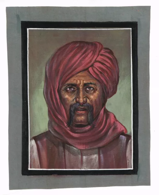 Main Indien Peinture Miniature De Vieil Homme Avec Turban Fin Art Sur Soie Tissu