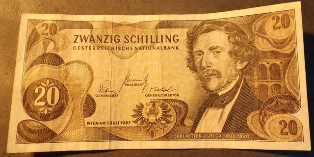 Austria 20 Shilling Banknote Very Crisp But Used 1967