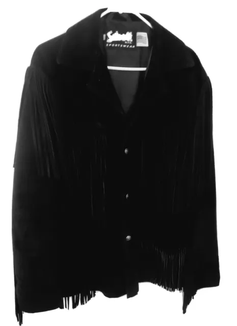 Schott Vintage Men's Black Leather (Suede) Fringed Western/Rancher Jacket Sz 44