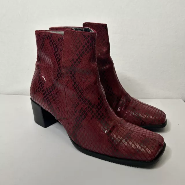 Easy Spirit Red Snakeskin Ankle Boots Square Toe Y2K Block Heel Palmyra Size 8B