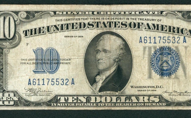 $10 1934 Silver Certificate ** DAILY CURRENCY AUCTION ** COMBINED SHIPPING