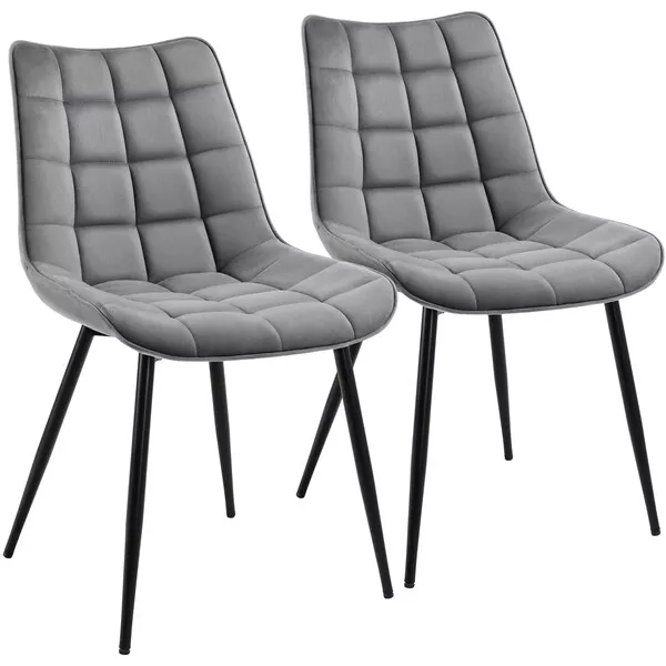 2PCS Dining Chair Fabric Armless Chair with Cushioned Seat and Metal Legs, Gray