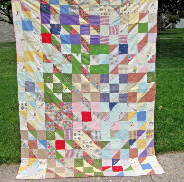 Handmade Vintage PATCHWORK QUILT / Coverlet 58 x 82