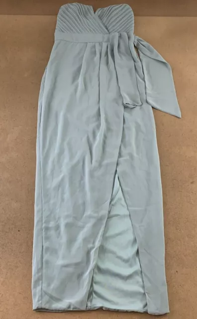 TFNC Women's 10 Sage Pleated Detail Bandeau Wrap Bridesmaid Maxi Dress NWT *Flaw