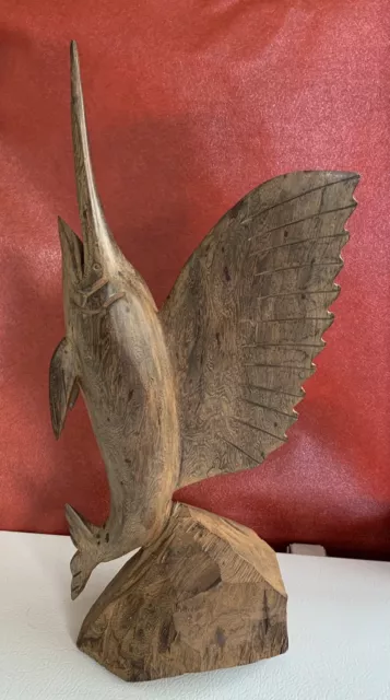 VTG Ironwood Swordfish Hand Carved Wooden Marlin Sailfish 15 7/8” Fish Statue