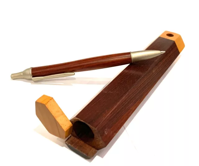 Luxury Rosewood Ballpoint Pen with Brushed Silver Tone Accent and Wooden Case