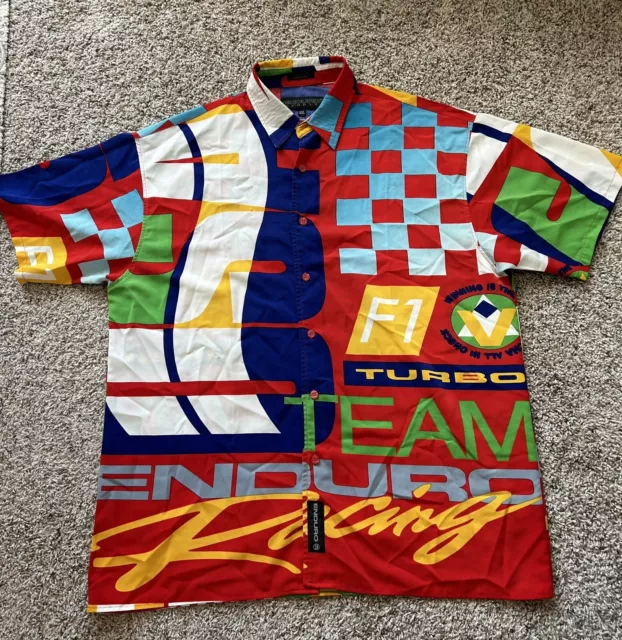 Vintage Team Enduro Racing F1 Shirt Mens XXL Colorful 90s Button Up Shirt Sports