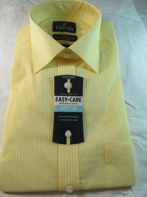 NWT STAFFORD EASY CARE BROADCLOTH STRETCH COMFORT DRESS SHIRT YELLOW Stripe