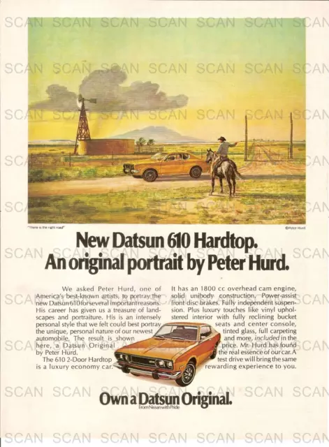 1973 Datsun 610 Hardtop Vintage Magazine Ad   Peter Hurd Portrait