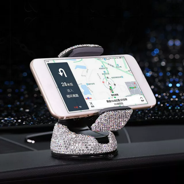 Car Phone Holder Bling Diamond Rhinestones Dashboard Stand Universal Accessories