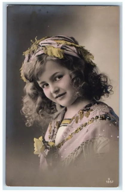 c1910's Pretty Girl Curly Hair Studio Portrait RPPC Photo Antique Postcard