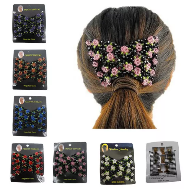 Double Cheveux Peigne Magique Perles Élasticité Pince Extensible Clips 》