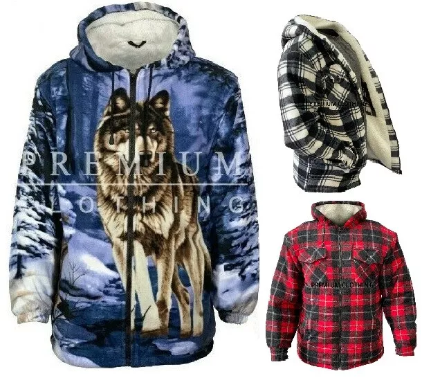 Mens Womens PREMIUM Extra Thick Thermal Jacket Hooded Fur Sherpa Lumber WOLF221
