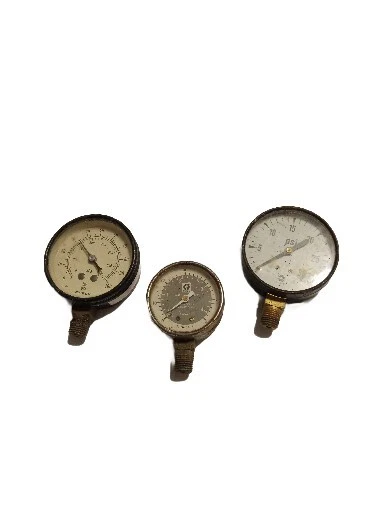 Vintage Lot Of Three Gauges Steampunk Art Man Cave Machines Lamps Industrial￼