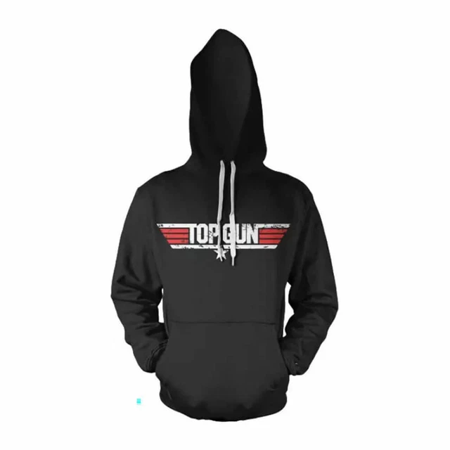 Unisex Top Gun Distressed Logo Black Hoodie - Hooded Jumper - Adults and Teens