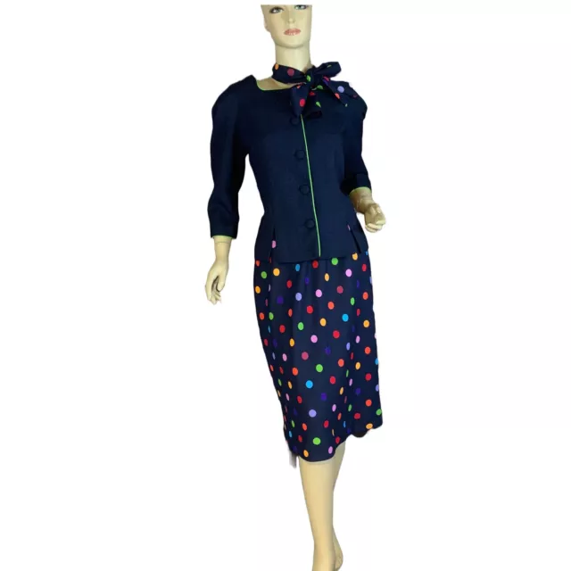 VINTAGE CIRCA 1990'S Leslie Fay Navy Blue & Colorful Polka-Dots Skirt ...