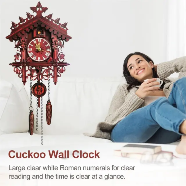 Clásico Cuco Reloj de Pared Colgante Madera Pájaro Reloj e Regalos Hogar con Decoración G7M2
