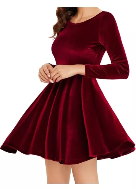 Women’s Red Velvet Short Fit and Flared Cocktail Dresses with...