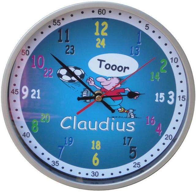 Wanduhr Kinder Lernuhr Kinderuhr Uhr Einschulung Fußball mit Name Wunschuhr