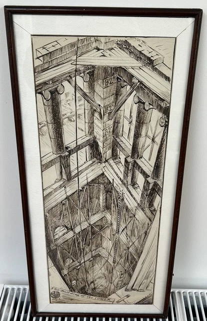 ANTIQUE ARCHITECTURAL PEN And Ink Drawing Painting Perspective 1891 ...