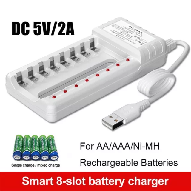 ladedock USB-Akku-Ladegerät 8 Slot For AA/AAA/Ni-MH Rechargeable Batteries