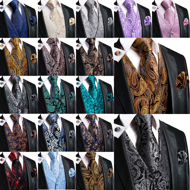 Mens Formal Wedding Waistcoat Paisley Floral Suit Vest Slim Tuxedo Silk Tie Set