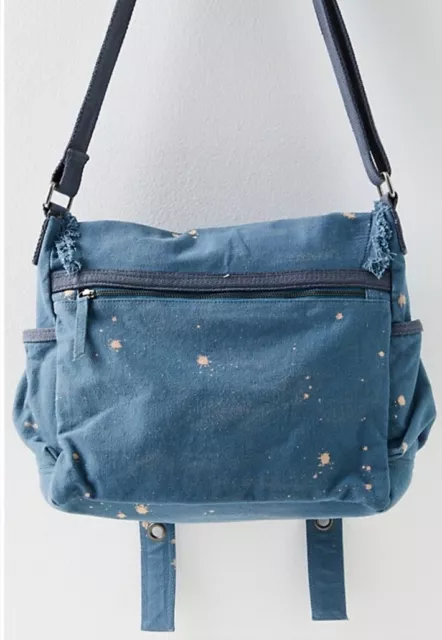 Free People SHADOWBOXER Blue Canvas Messenger Bag Bleach Splash NWOT $98 2