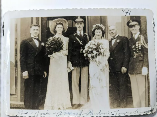 2 Vintage Photographs 1941 WW2 Era Military Uniform Wedding Roger Bourgoise 3