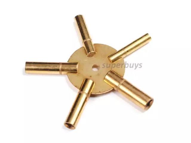 5 Prong Brass Clock Winding Keys Sizes 3 - 11 Crank Tool Universal Grandfather