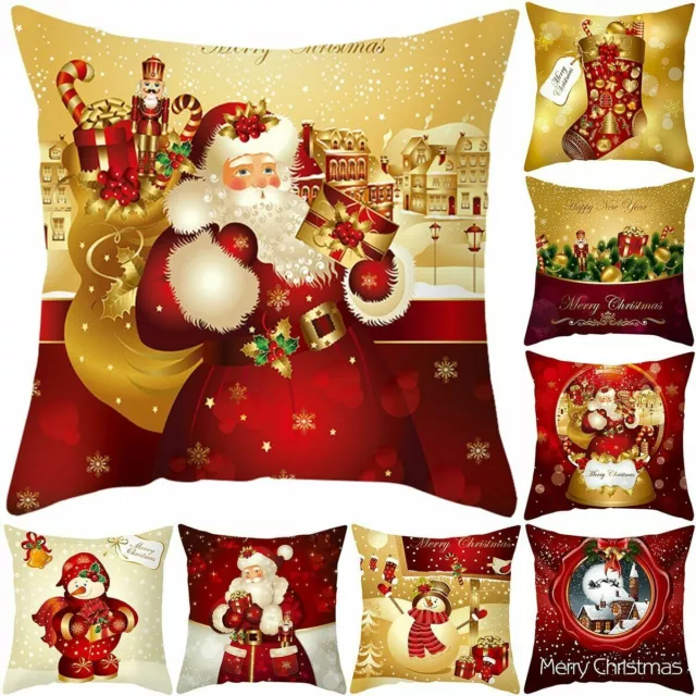 Merry Christmas Decor Pillow Case Santa Claus Cushion Cover Happy New Year 2022