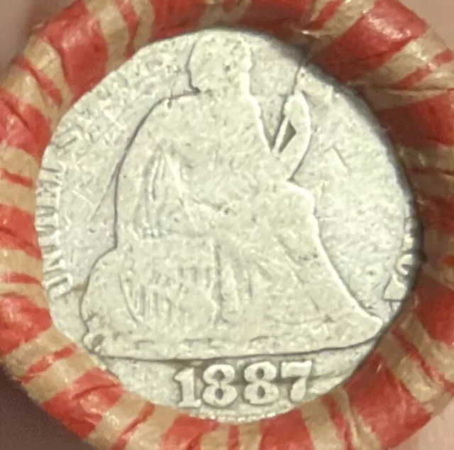 Crimped & Sealed Wheat Penny roll capped w/nice old silver 1887 Seated Dime #22