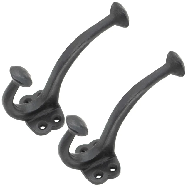 Pack of 2 Wall Hooks Cast Iron Heavy Duty for Keys, Towel, Coat Hanger Set