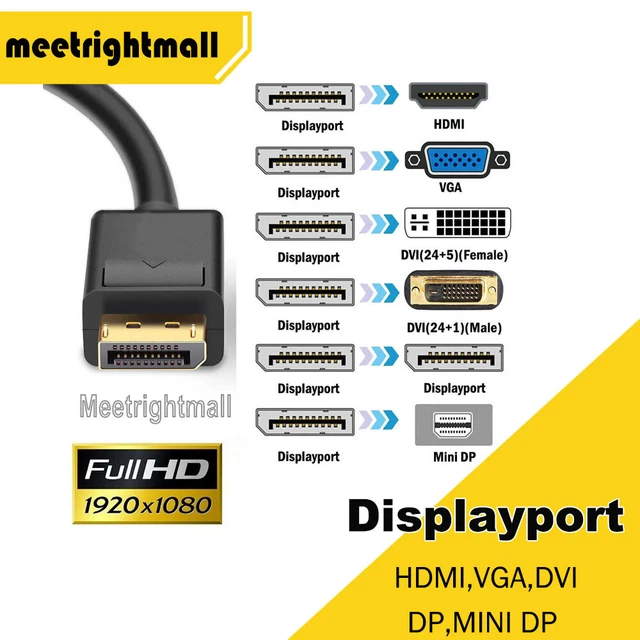 Displayport DP Male to VGA DVI HDMI Female Display Port Converter Adapter Cable