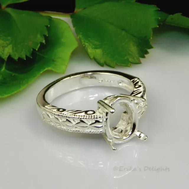 (7x5 - 18x13) OVAL Engraved Shank Sterling Silver Pre-Notched RING Setting