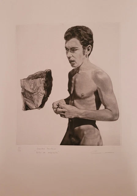 Jeune homme nu en méditation de Charles de Bovelles Nude lithographie numerotee
