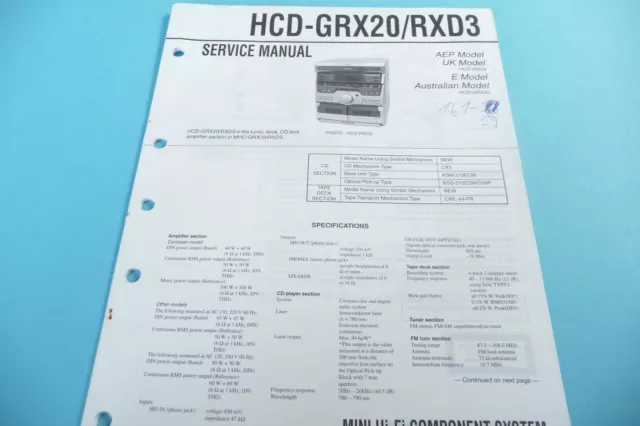 Service Manual-Anleitung für Sony HCD-GRX20,HCD-RXD3  ,ORIGINAL!!!