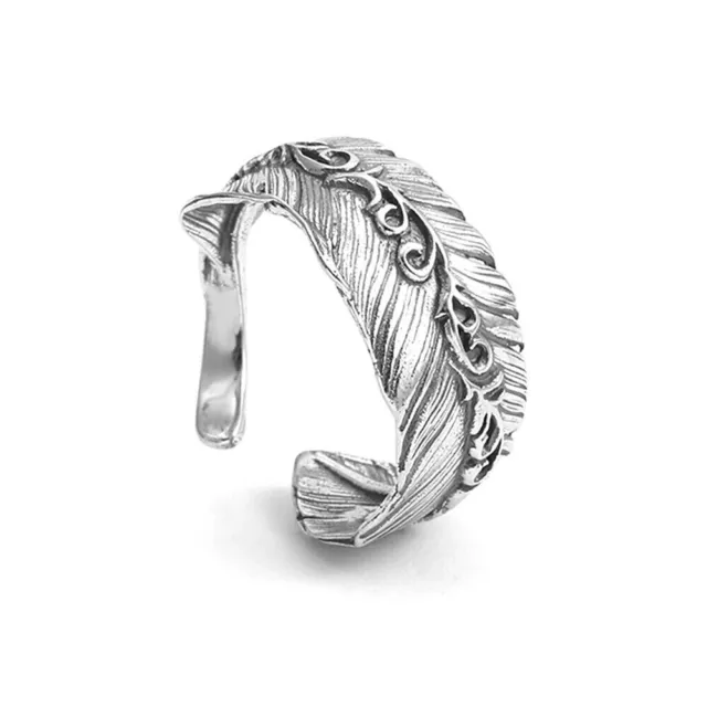 Sterling Sliver Oxidized Angel Feather Open End Wrap Ring Full UK Hallmark