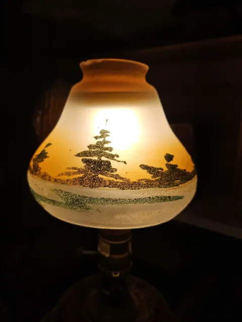 Vintage Reverse Painted Tree Sunset Frosted Glass Lamp Shade 2"Fitter