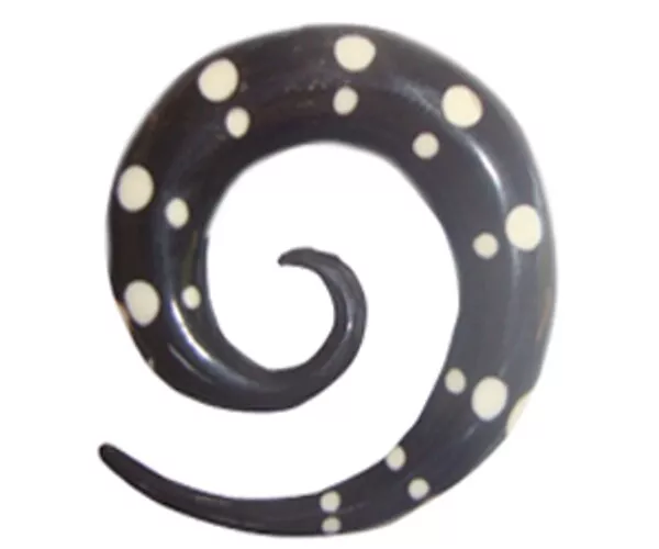 Spiral Tribal Ear Gauge Organic Pair Buffalo Carved Horn/Bone Inlay Stretcher