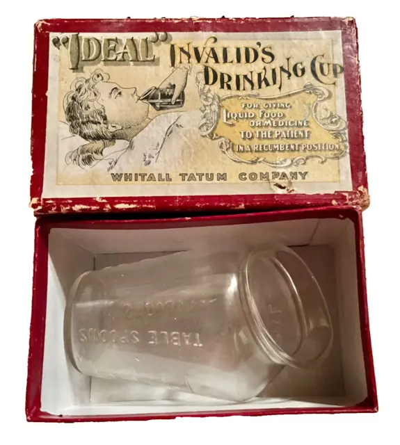 Antique Ideal Invalids Glass Drinking Cup In Original Box~Patented 1896