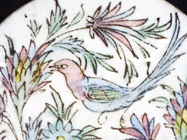 Antique Persian Glazed Tile Bird Foraging Hunting Style Qajar Era Islamic Art 3