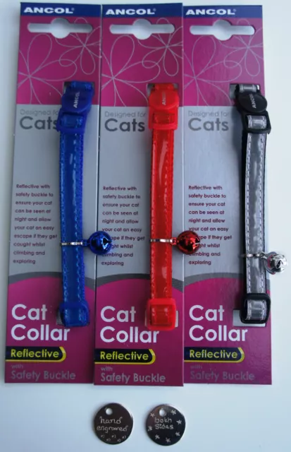 ANCOL GLOSS REFLECTIVE CAT COLLAR with or without ENGRAVED ID TAG