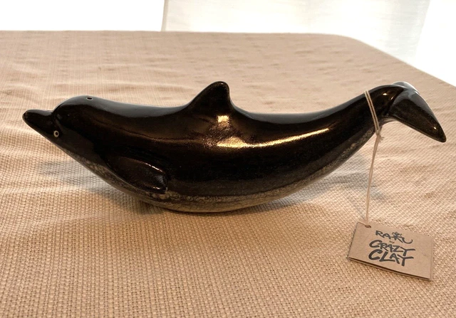 Raku Handmade Whale Figurine Crazy Clay Studio So. Africa Gerhard de Beer 10"