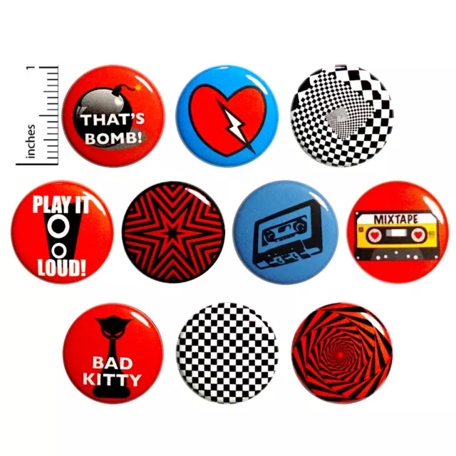 Cool 90's Vintage Style Band Buttons 10 Pack Backpack Pins Gift Set 1" 10P13-2