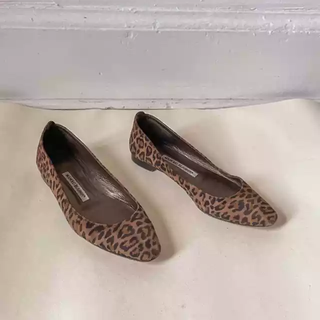 Manolo Blahnik Brown Mave Leopard Print Calf Hair Point Toe Flats Size 36.5 2