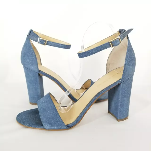 Ivanka Trump Klover Sandals 10 Blue Chambray Suede Block Heel Ankle Strap 4"