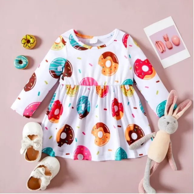 baby girls dress donut print long sleeve baby dress size 6-9m to 18-24 months