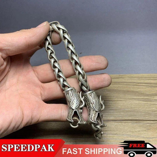 Raro Pulsera China Artesanal Antiguo Tíbet Plata Dragón Exquisito K Y6M4 CS B4O7