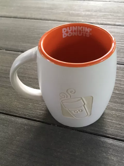 2012 Dunkin Donuts Engraved Coffee Mug Tea Cup White & Orange 14Fl Oz Mug